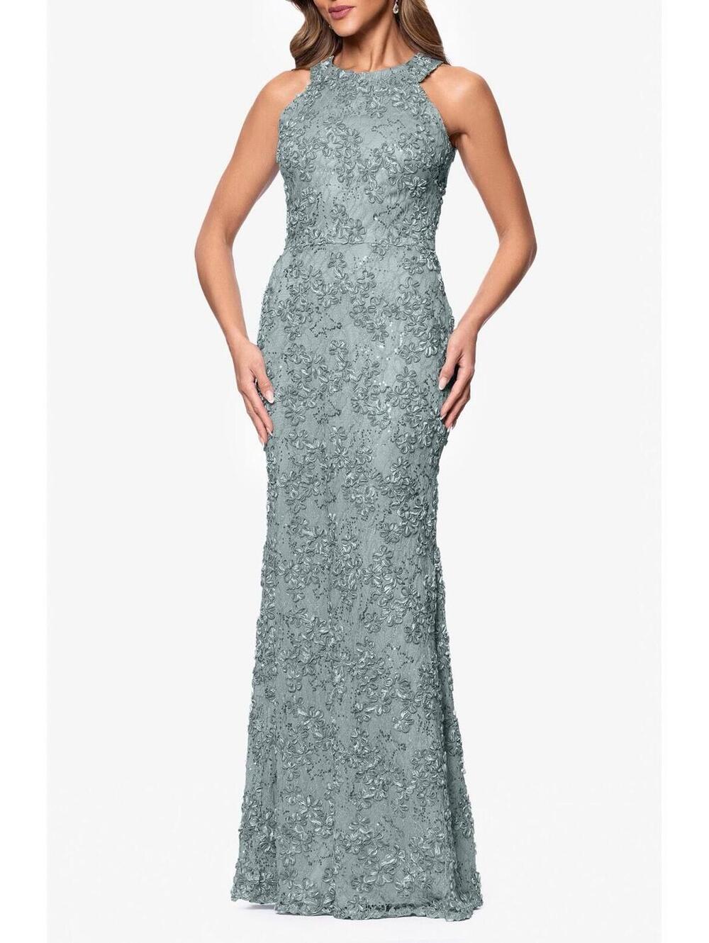 NWT Xscape Evenings Sequin Soutache Sleeveless Sheath Gown In Sage Sz 12 $258